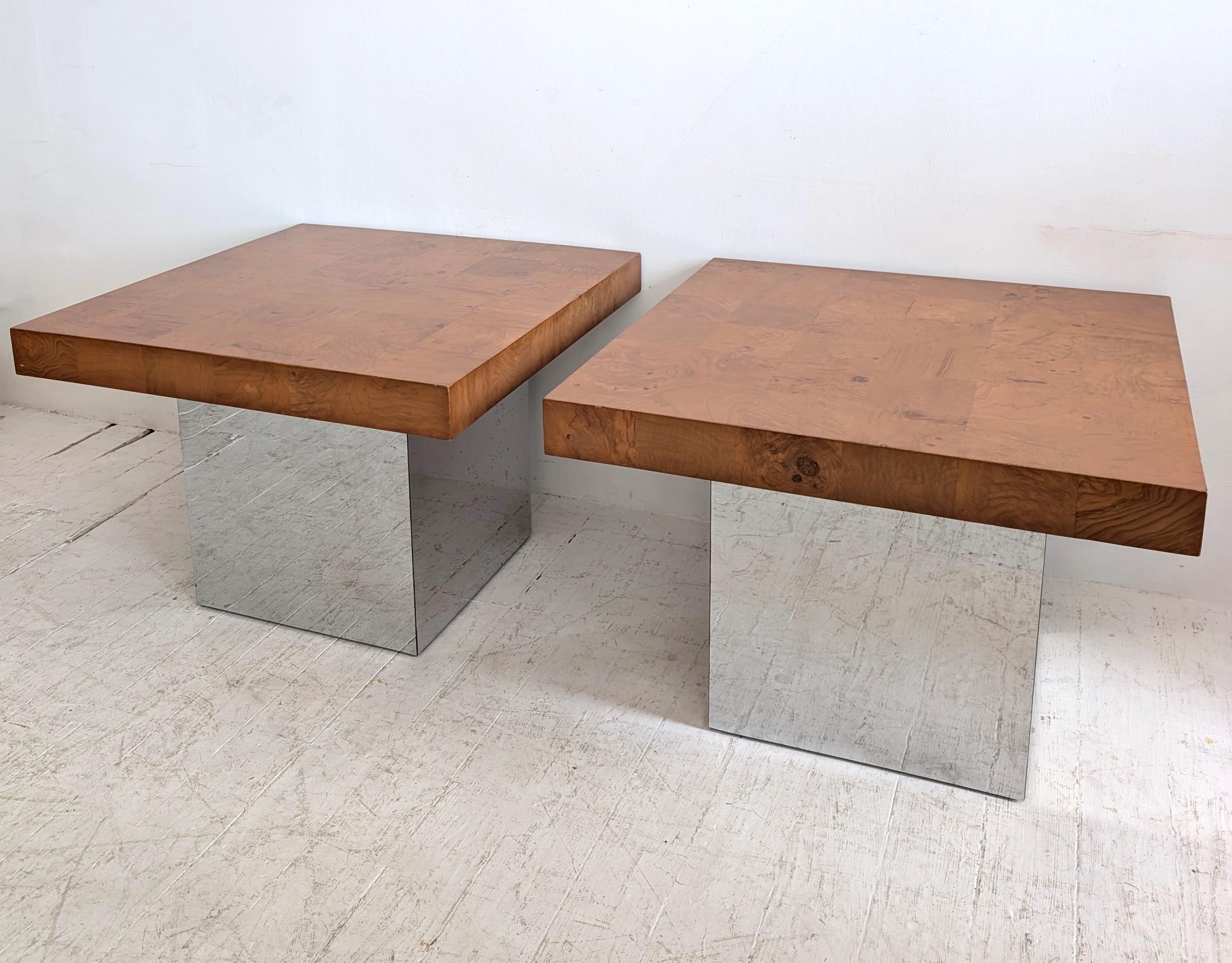 Mesas de centro vintage de mediados de siglo Milo Baughman de cromo y madera de arce- 2 disponibles Moderno de mediados de siglo en venta
