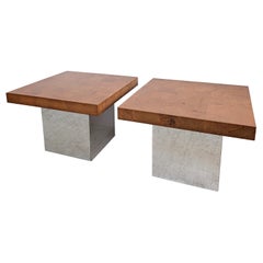 Vintage mid century Milo Baughman chrome & burlwood coffee tables- 2 available