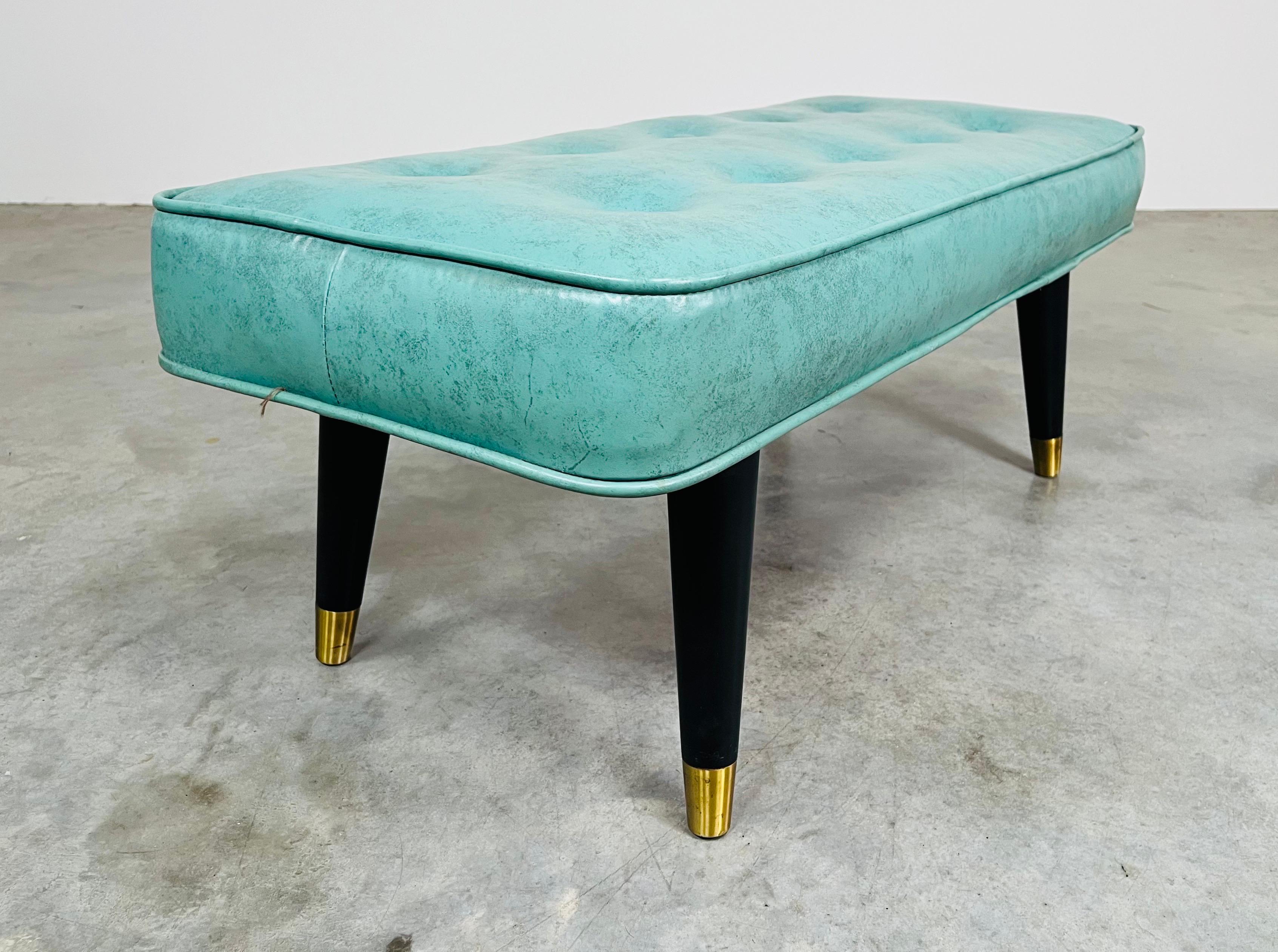 Américain Banc touffeté turquoise vintage du milieu du siècle, style Milo Baughman -1950s en vente