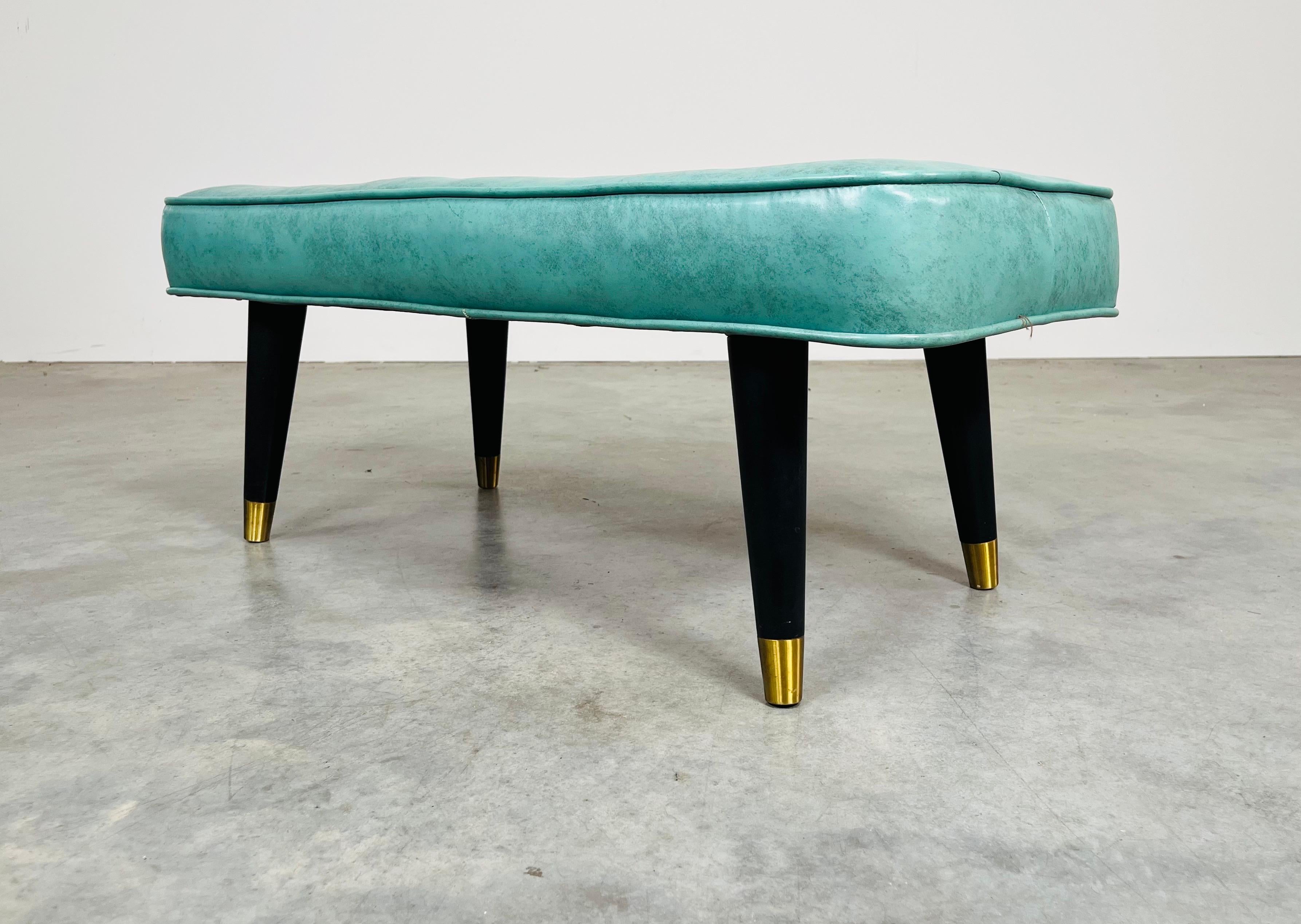 20ième siècle Banc touffeté turquoise vintage du milieu du siècle, style Milo Baughman -1950s en vente
