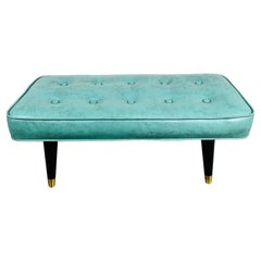 Vintage Mid-Century Milo Baughman Style Turquoise Tufted Bench -1950s
