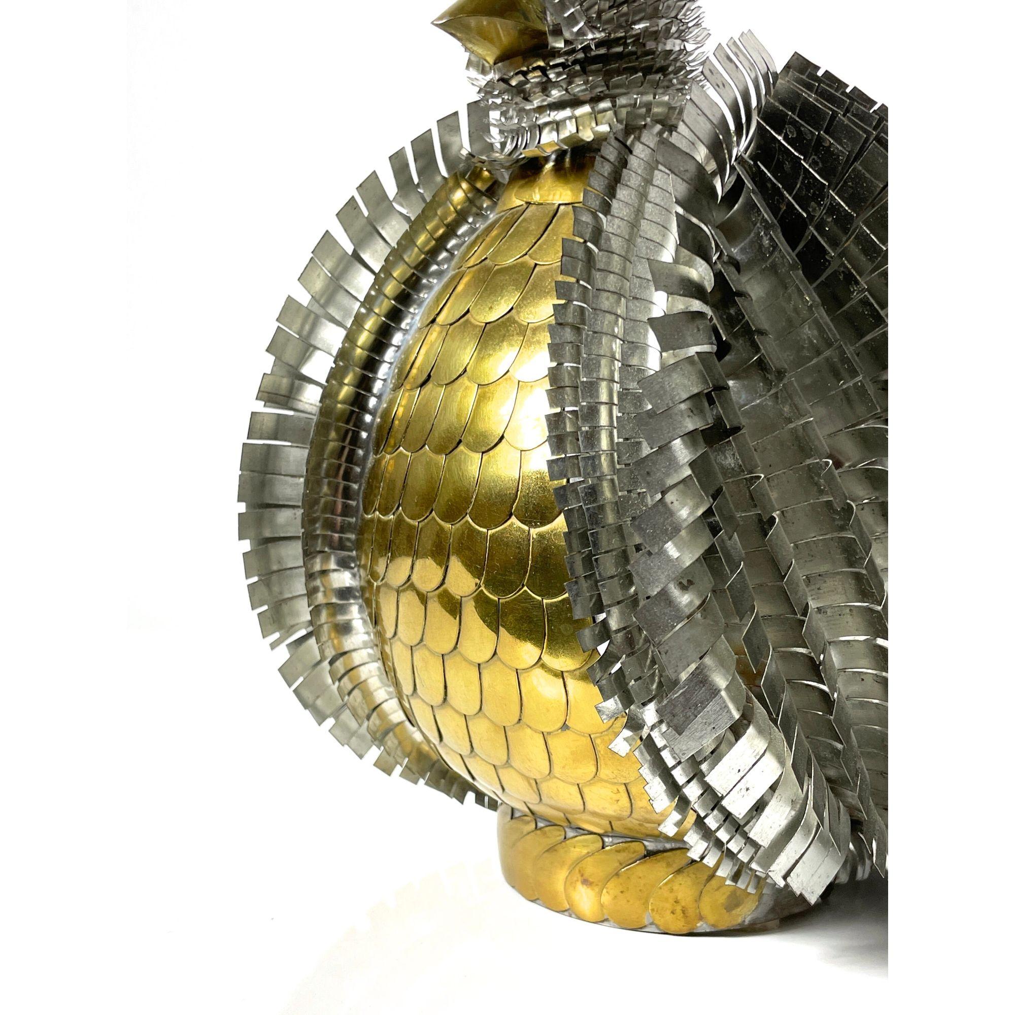 Vintage Mid Century Mixed Metal Brutalist Bird Sculpture Bustamante Style 1970s For Sale 5