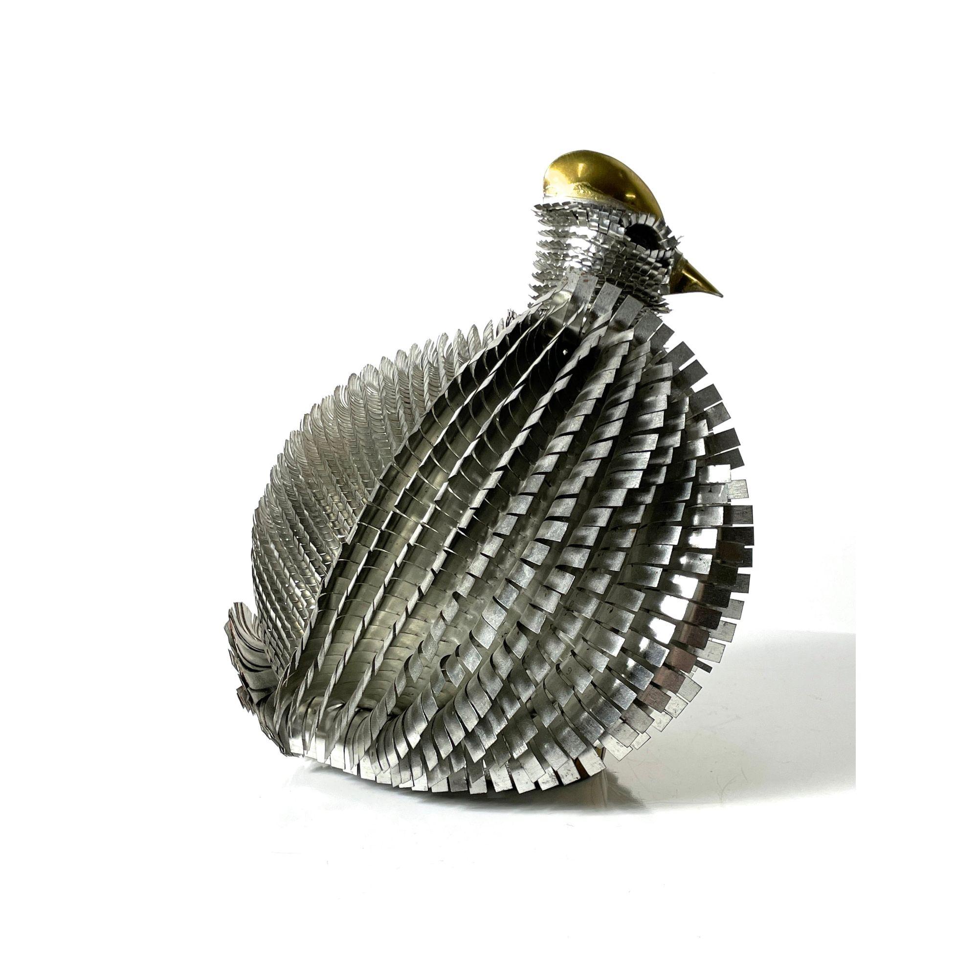 Vintage Mid Century Mixed Metal Brutalist Bird Sculpture Bustamante Style 1970s In Good Condition For Sale In Troy, MI
