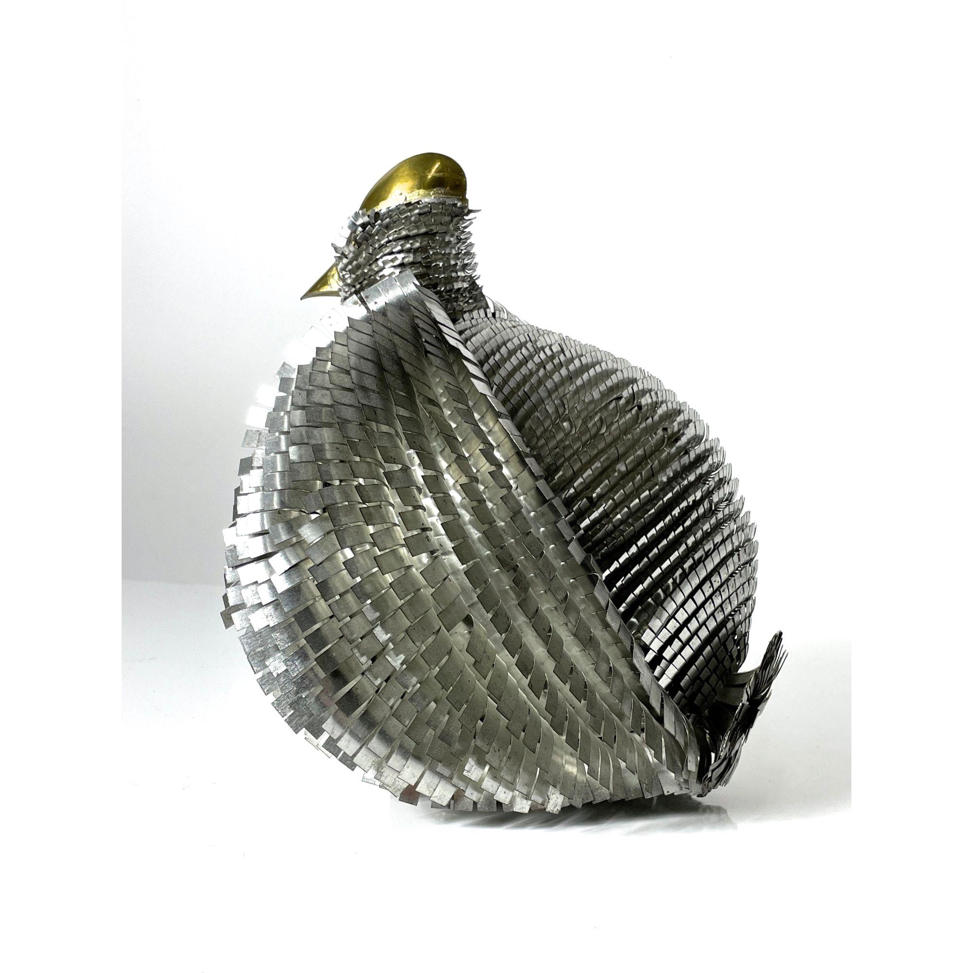 Vintage Mid Century Mixed Metal Brutalist Bird Sculpture Bustamante Style 1970s For Sale 1