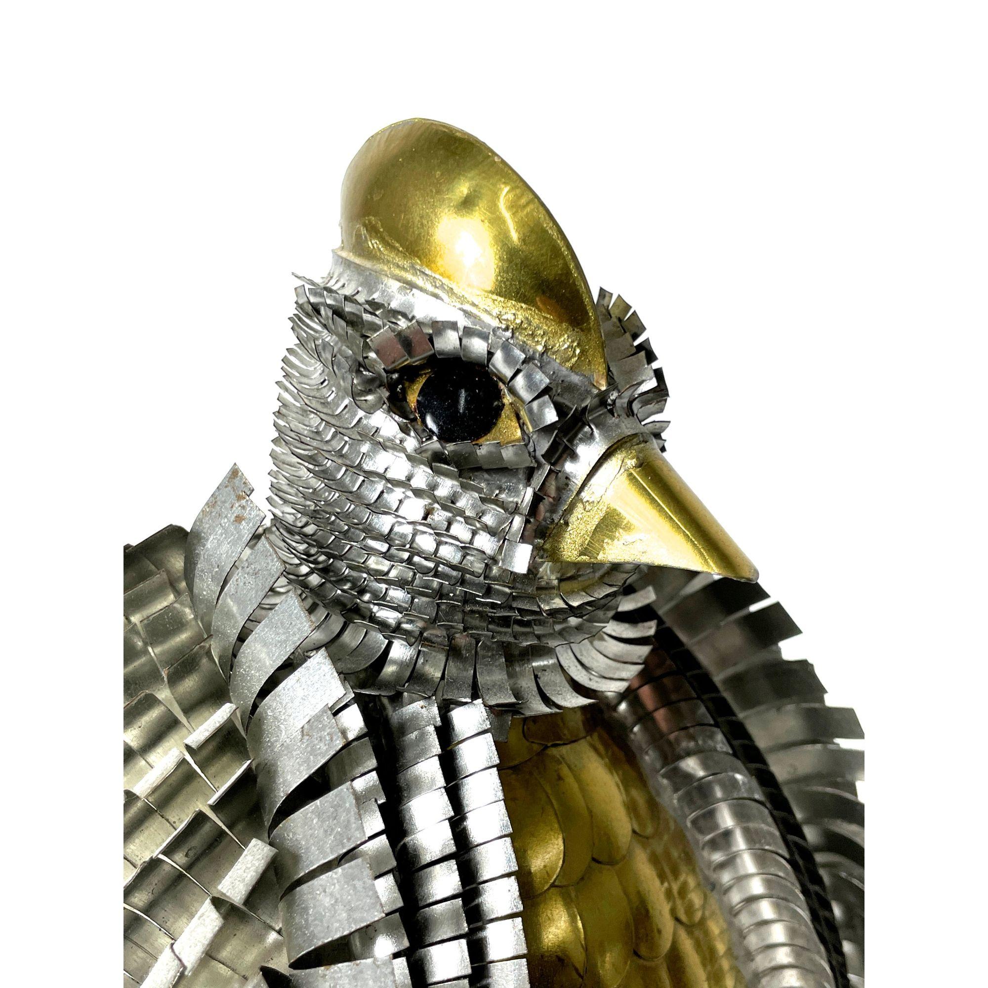 Vintage Mid Century Mixed Metal Brutalist Bird Sculpture Bustamante Style 1970s For Sale 3