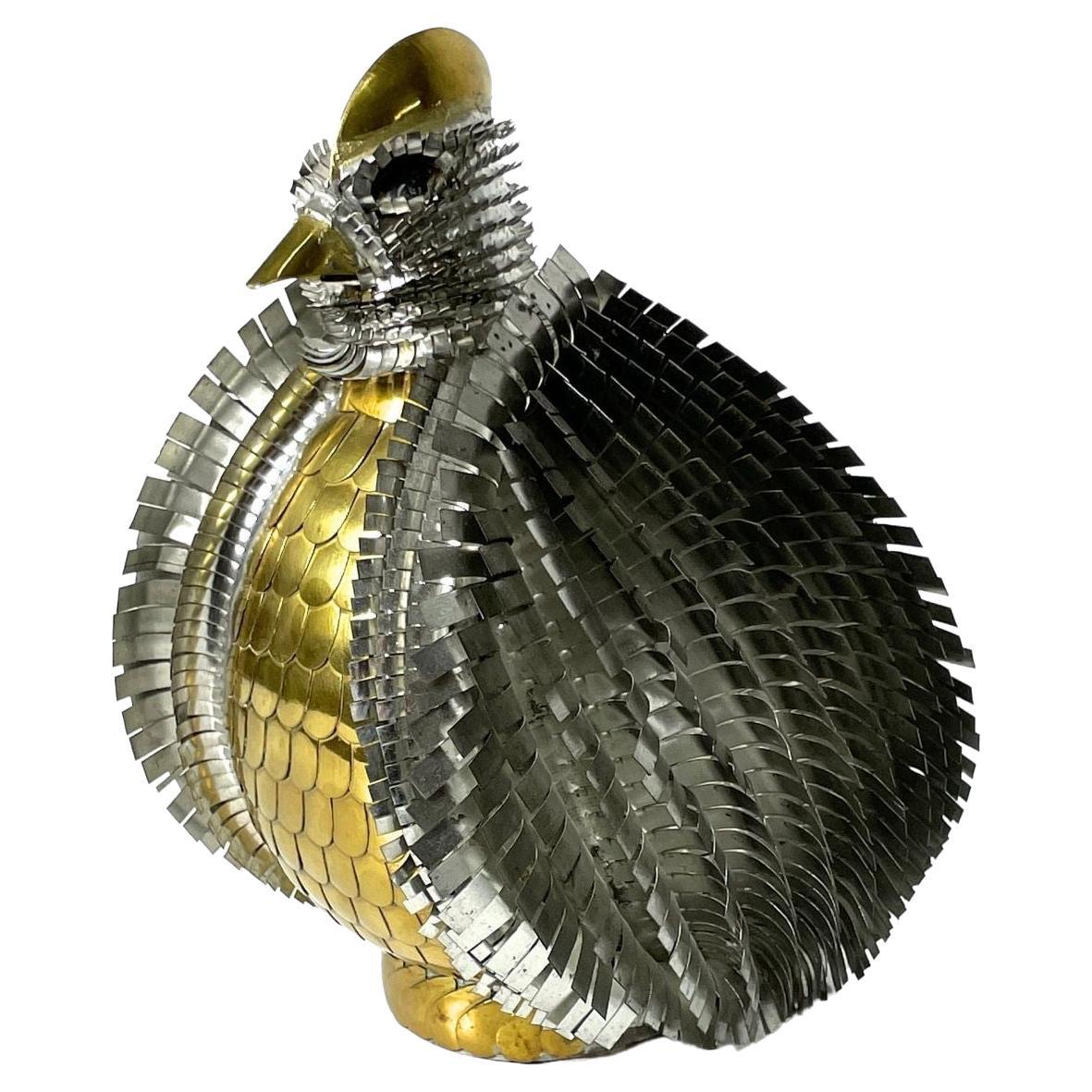 Vintage Brutalistische Vogelskulptur aus gemischten Metallen im Bustamante-Stil, Mid-Century, 1970er Jahre