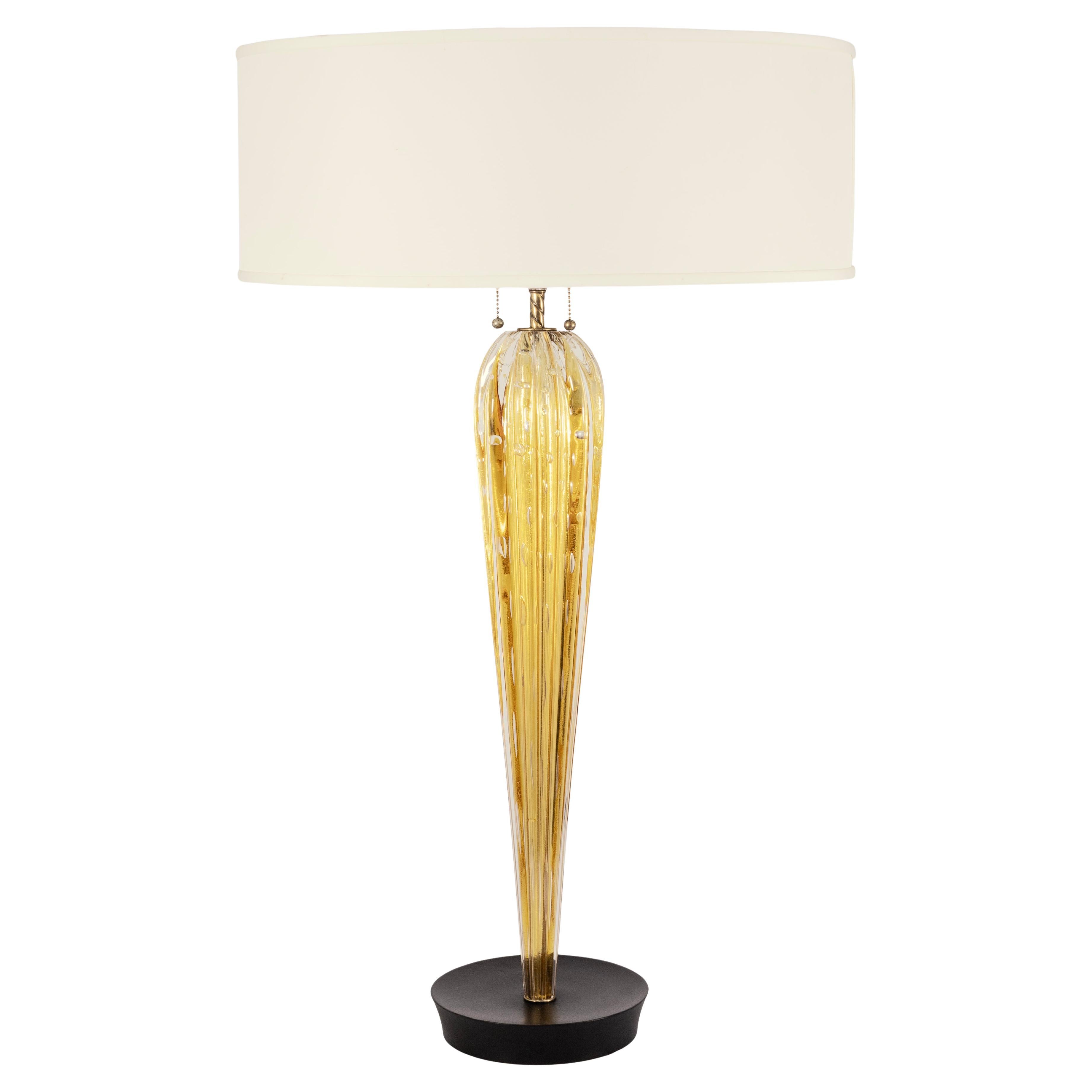 Vintage Mid Century Mod große mundgeblasene Murano Teardrop Bernstein Glas Tischlampe im Angebot