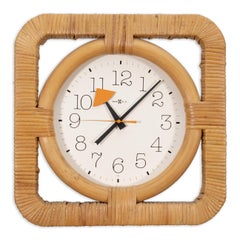 Orologio a cesto in rattan vintage del Mid Century Mod di George Nelson per Herman Miller
