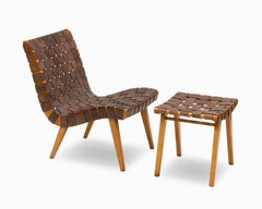 Vintage Mid Century "Model 654" Leather Chair and Ottoman by Jens Risom