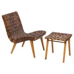 Vintage Mid Century "Model 654" Leather Chair and Ottoman by Jens Risom