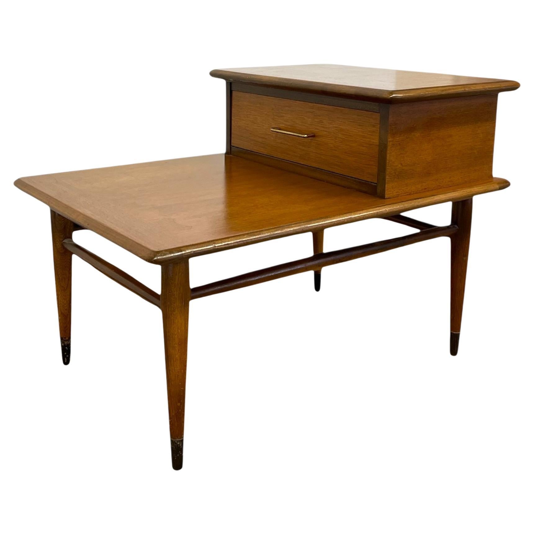 Vintage Mid-Century Modern 1-Drawer Walnut End Table by Lane with Wood Inlay