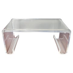 Vintage Mid-Century Modern Thick Lucite Coffee Table with Magazine Holders