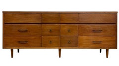 Vintage Mid-Century Modern 12-Drawer Lowboy Dresser on Tapered Legs