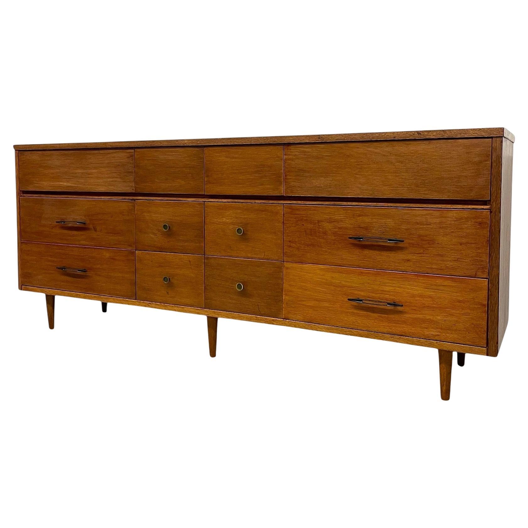 Vintage Mid-Century Modern 12-Drawer Lowboy Dresser on Tapered Legs