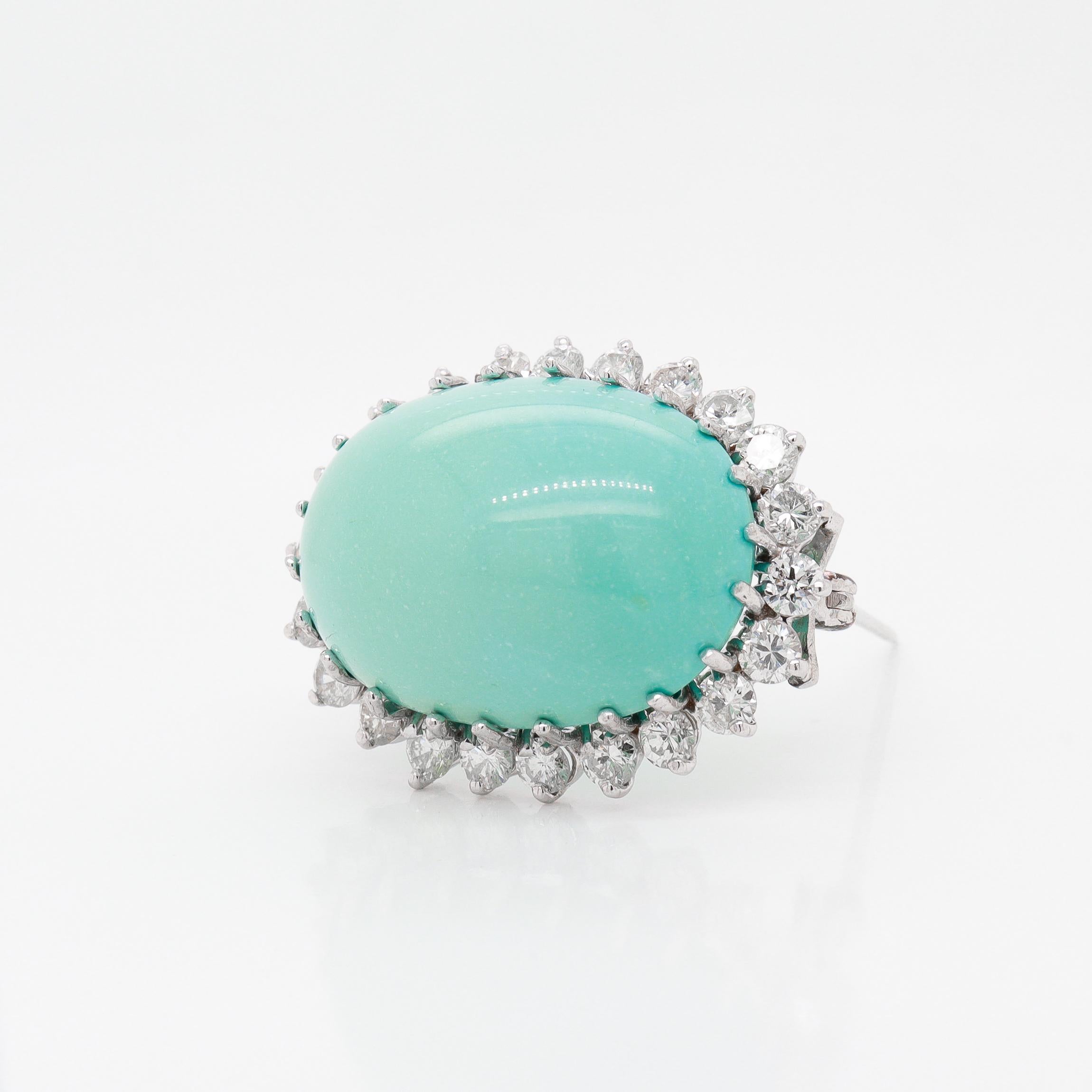Vintage Mid-Century Modern 14k Gold, Diamond, & 33 Ct. Turquoise Cabochon Brooch For Sale 9