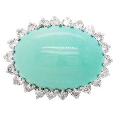 Vintage Mid-Century Modern en or 14k, diamants et 33 carats Broche cabochon turquoise