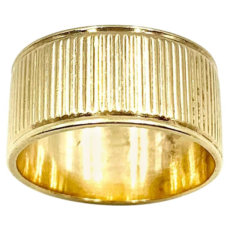 Vintage Mid-Century Modern 14K Yellow Gold Classic Reeded Wide Cigar Band Ring