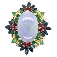 Retro Mid Century Modern 18 Carat Lavender Jade Diamond Multi Gem Gold Ring
