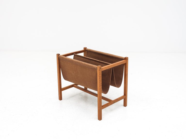 Canvas Magazine Rack Vintage Mid-Century Modern 1960s Danish Teak and Canvas Magazine Rack ...