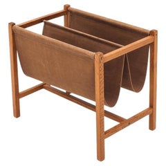 Vintage Mid-Century Modern 1960s Danish Teak and Canvas Magazine Rack