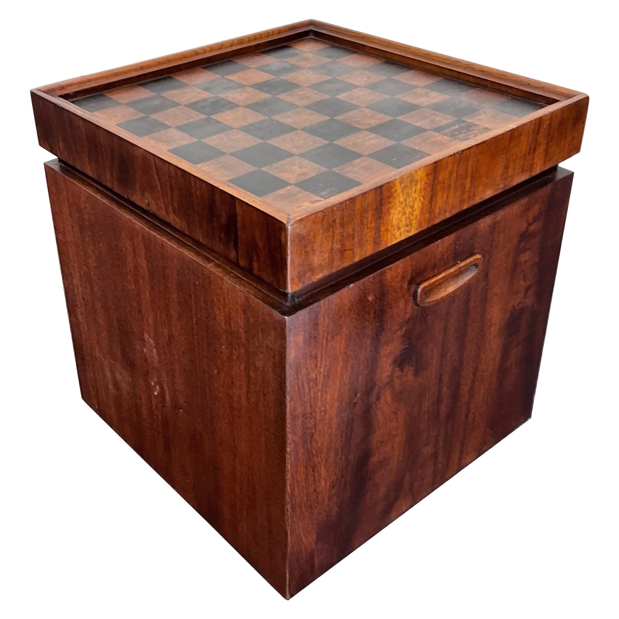 Vintage Mid-Century Modern 1960s Lane Cube Ottoman with Storage and Flip Checke