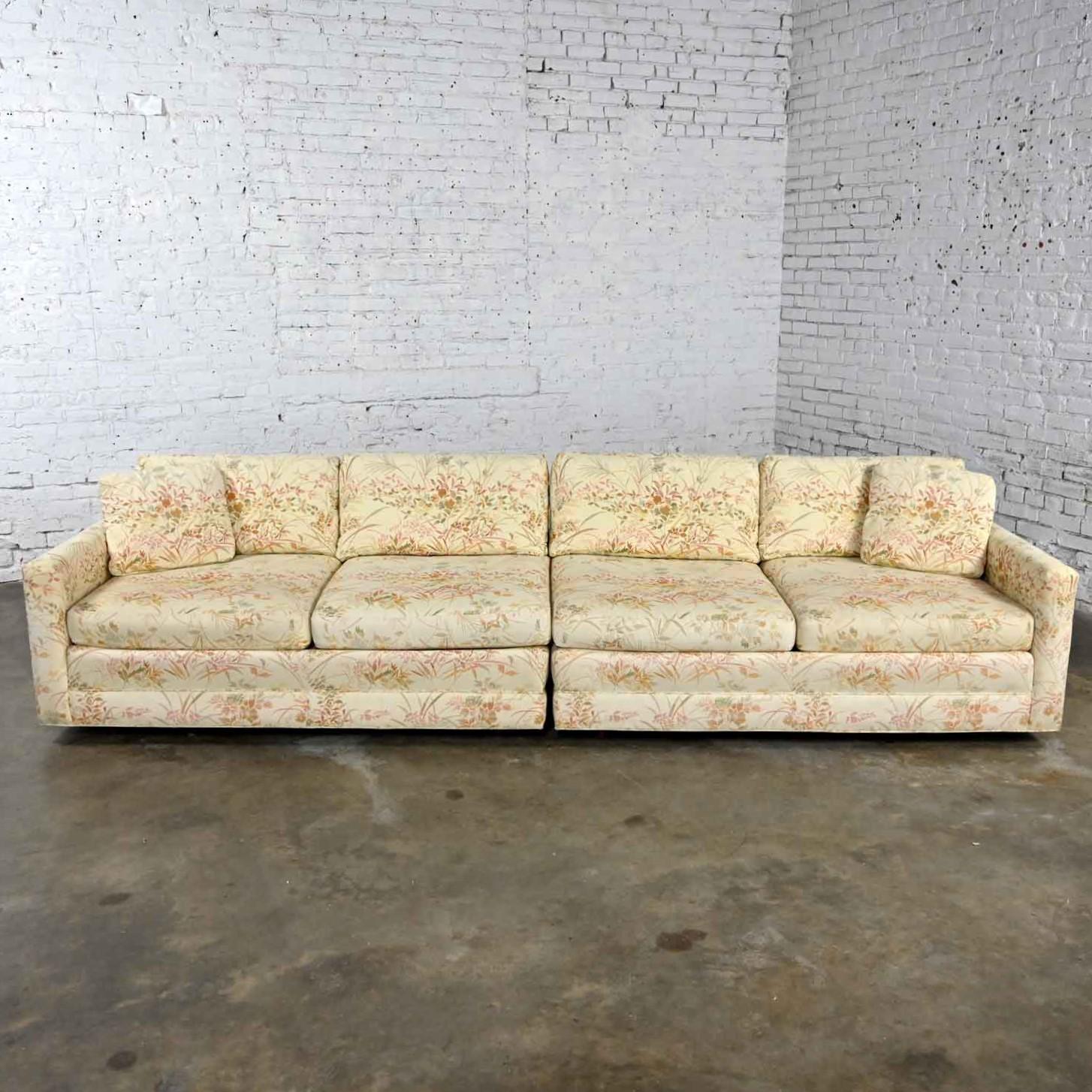 Unknown Vintage Mid-Century Modern 2 Piece Floral Sectional Sofa Style of Harvey Probber
