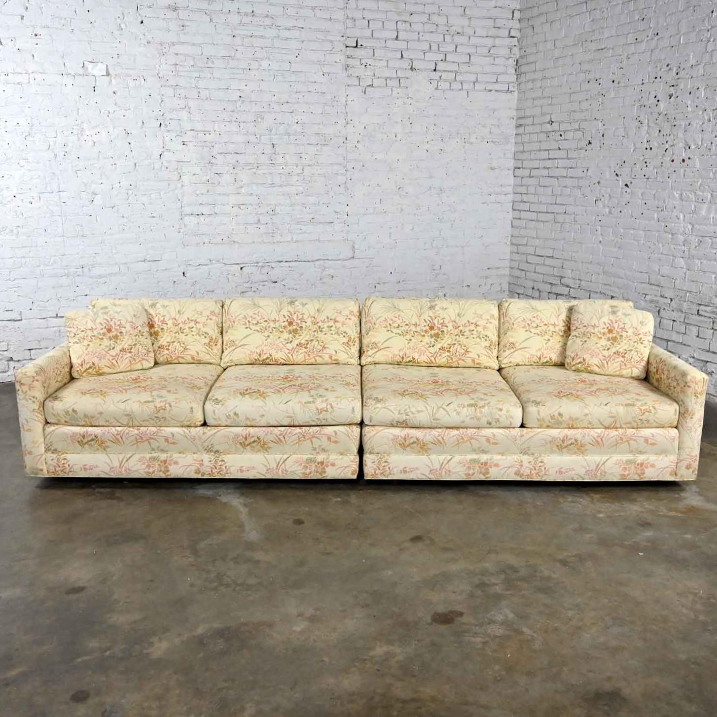 Unknown Vintage Mid-Century Modern 2 Piece Floral Sectional Sofa Style of Harvey Probber