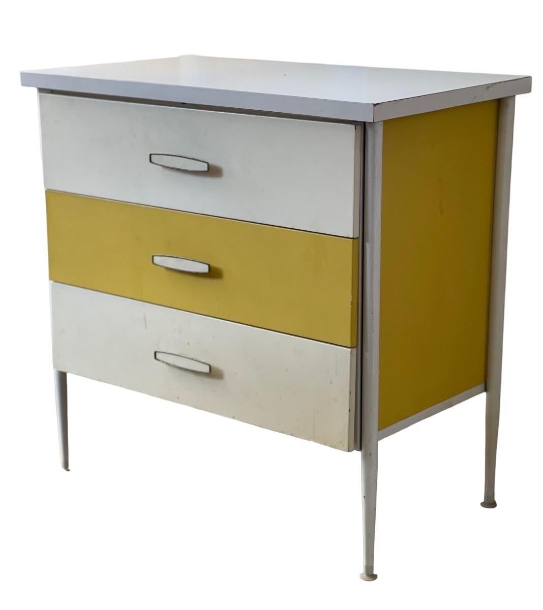 Vintage Mid-Century Modern 3 Drawer Dresser Steel Framed George Nelson in Style  In Good Condition For Sale In Seattle, WA