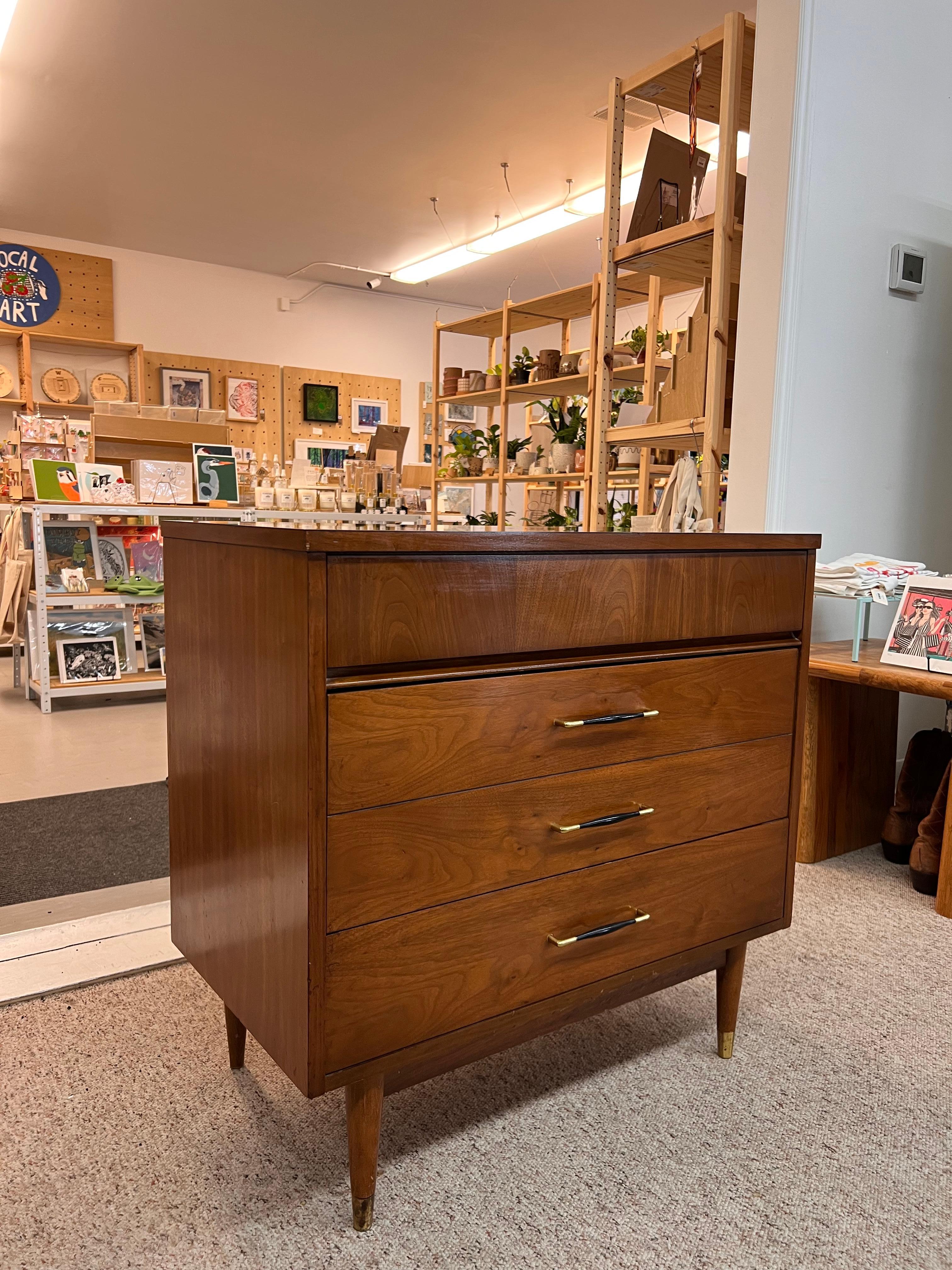 Late 20th Century Vintage Mid Century Modern 3-Drawer Walnut Dreser with Original Handles For Sale