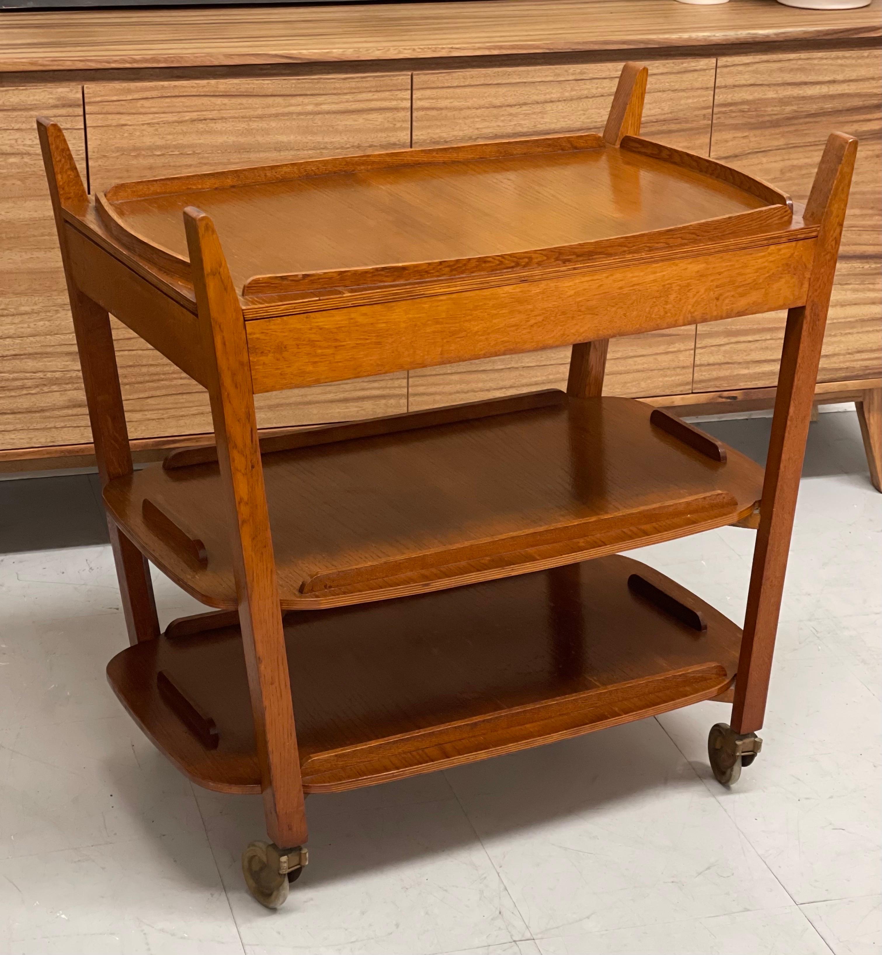 Vintage Mid-Century Modern 3 Tiered Cart in Style of Poul Hundevad. Uk Import For Sale 1