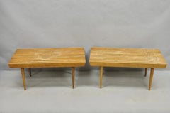Vintage Mid Century Modern 36" Wood Slat Bench Coffee Table Side Table - a Pair