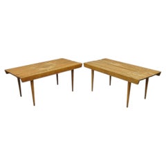 Vintage Mid Century Modern 36" Wood Slat Bench Coffee Table Side Table - a Pair