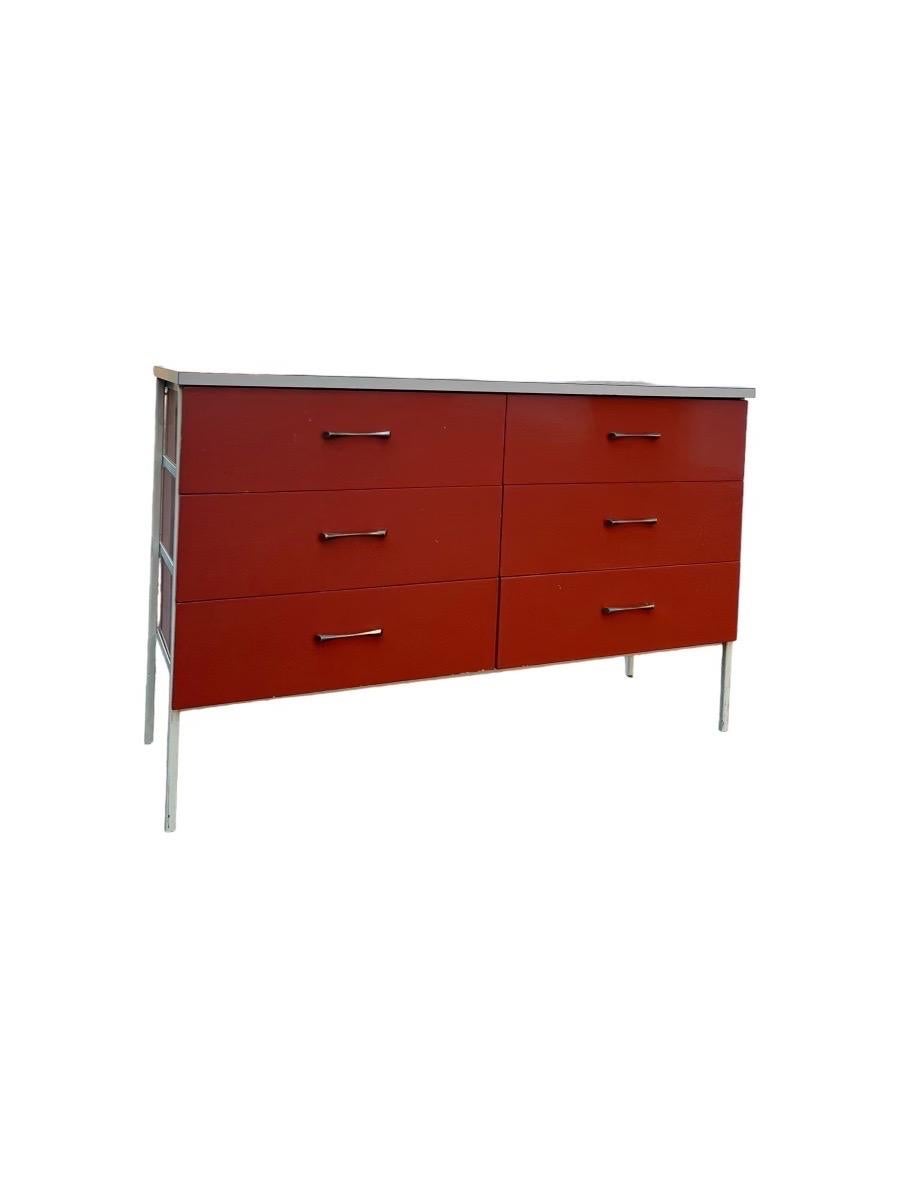Vintage Mid Century Modern 6 Drawer Dresser Metal Frame in style of George Nelson Design 

Dimensions. 46 L ; 16 1/2 P ; 29 3/4 P