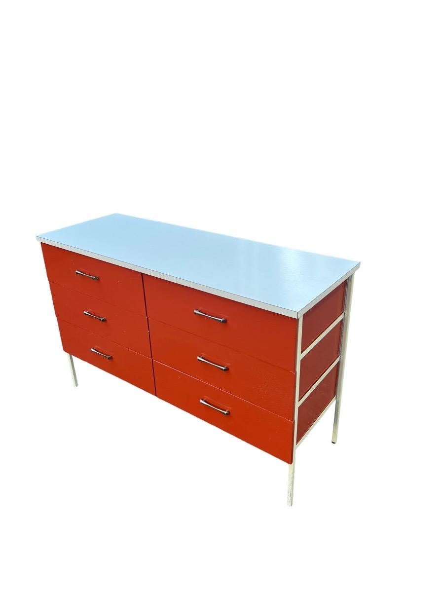 Vintage Mid-Century Modern 6 Drawer Dresser Metal Frame of George Nelson Design  In Good Condition For Sale In Seattle, WA