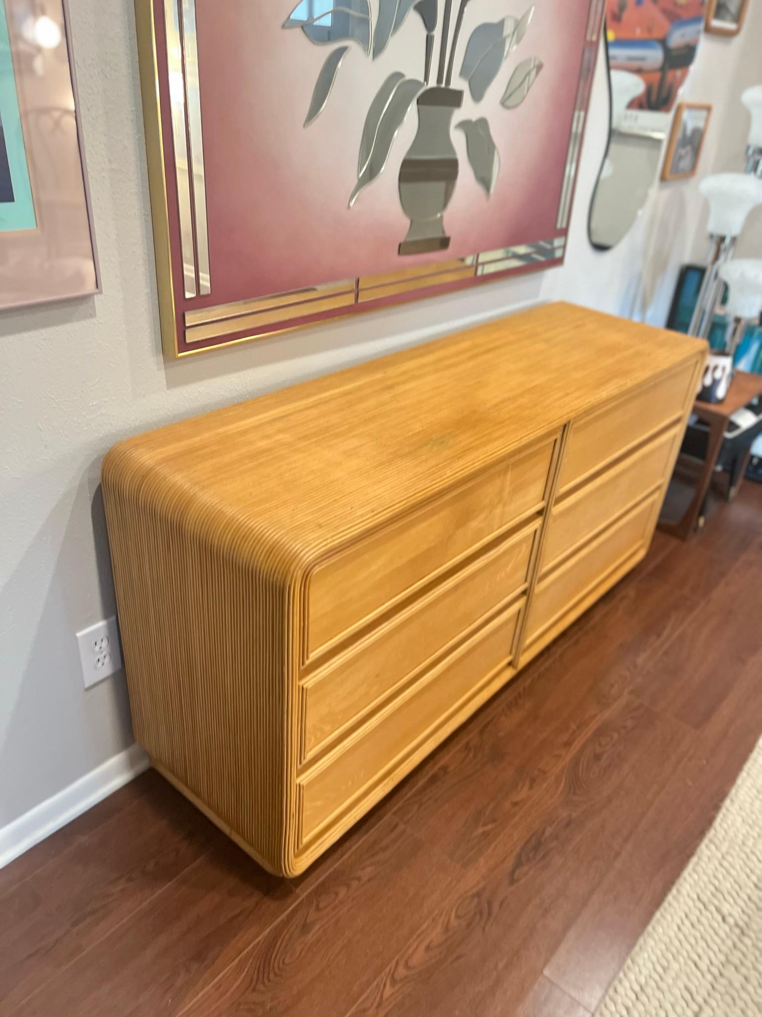 Vintage Mid-Century Modern 6 Drawer Pencil Reed Dresser Gabriella Crespi Style In Good Condition For Sale In Houston, TX