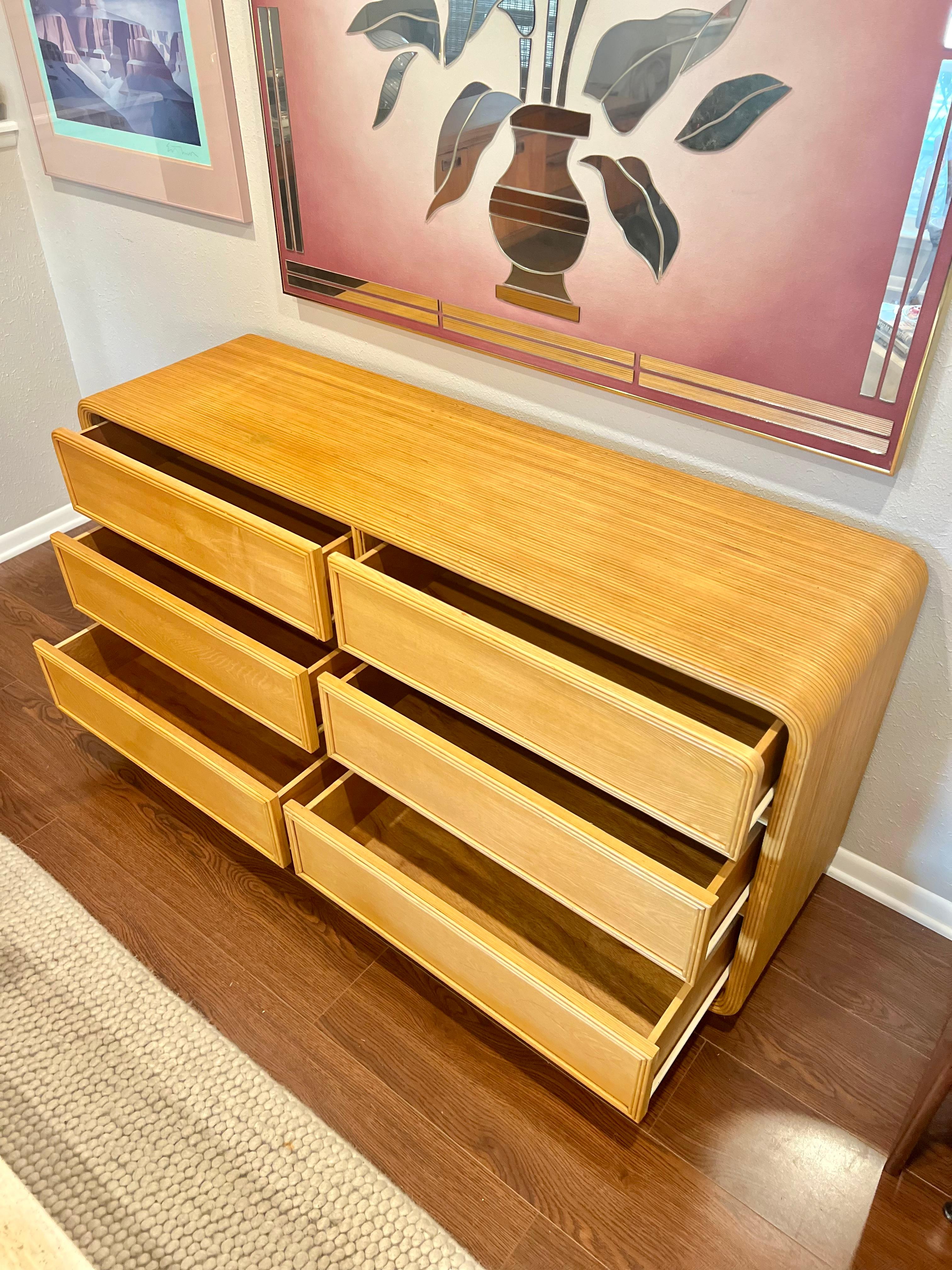 Bamboo Vintage Mid-Century Modern 6 Drawer Pencil Reed Dresser Gabriella Crespi Style For Sale