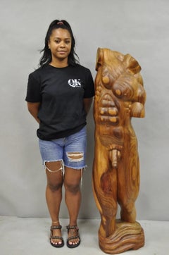 Vintage Mid Century Modern 60" Life-Size Nude Male Carved Wood Statue Sculpture