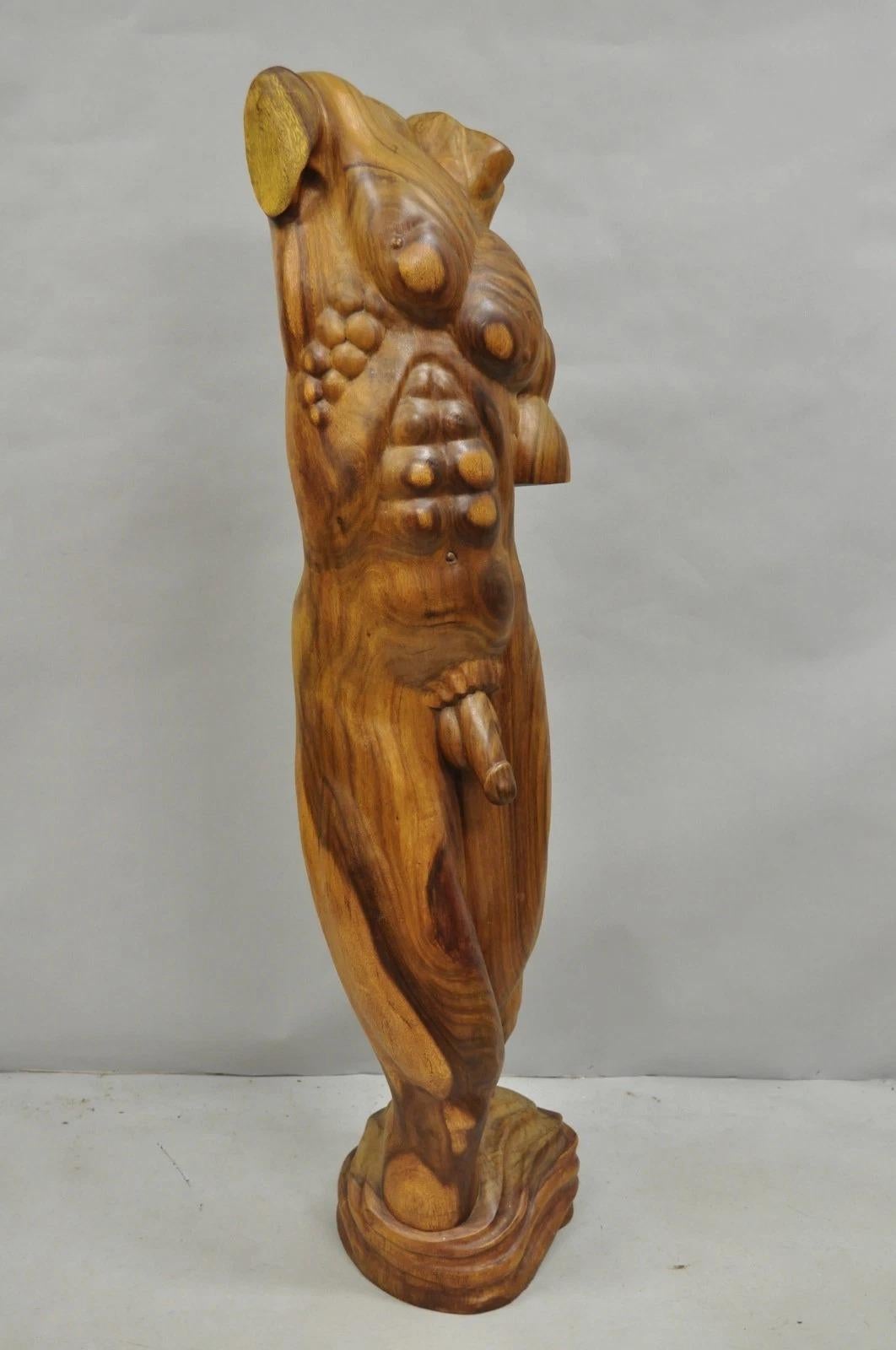 Mid-Century moderno Scultura in legno intagliato di nudo maschile a grandezza naturale da 60