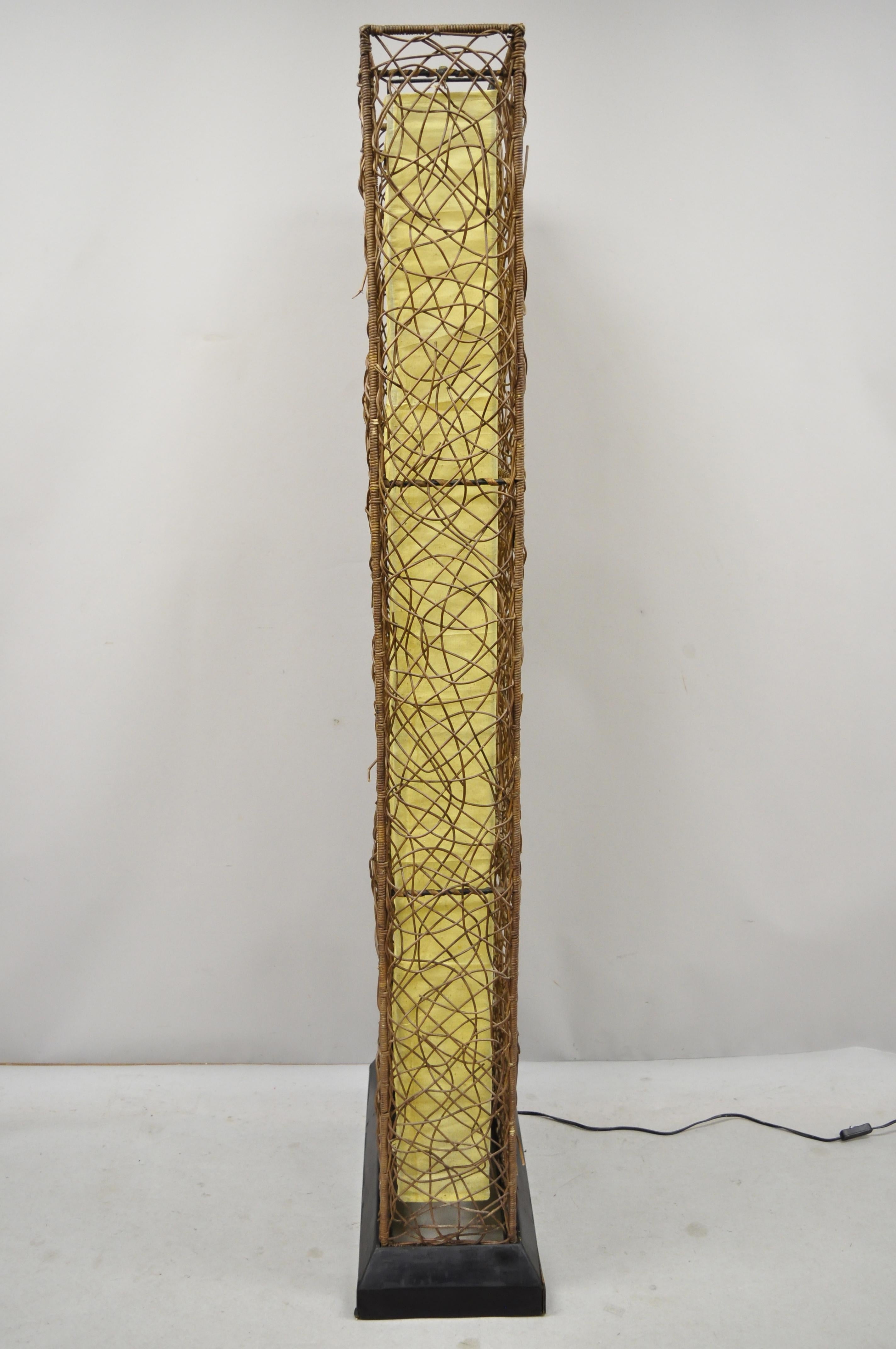 Vintage Mid-Century Modern Rattan and Fabric Italian Tall Floor Lamp 3
