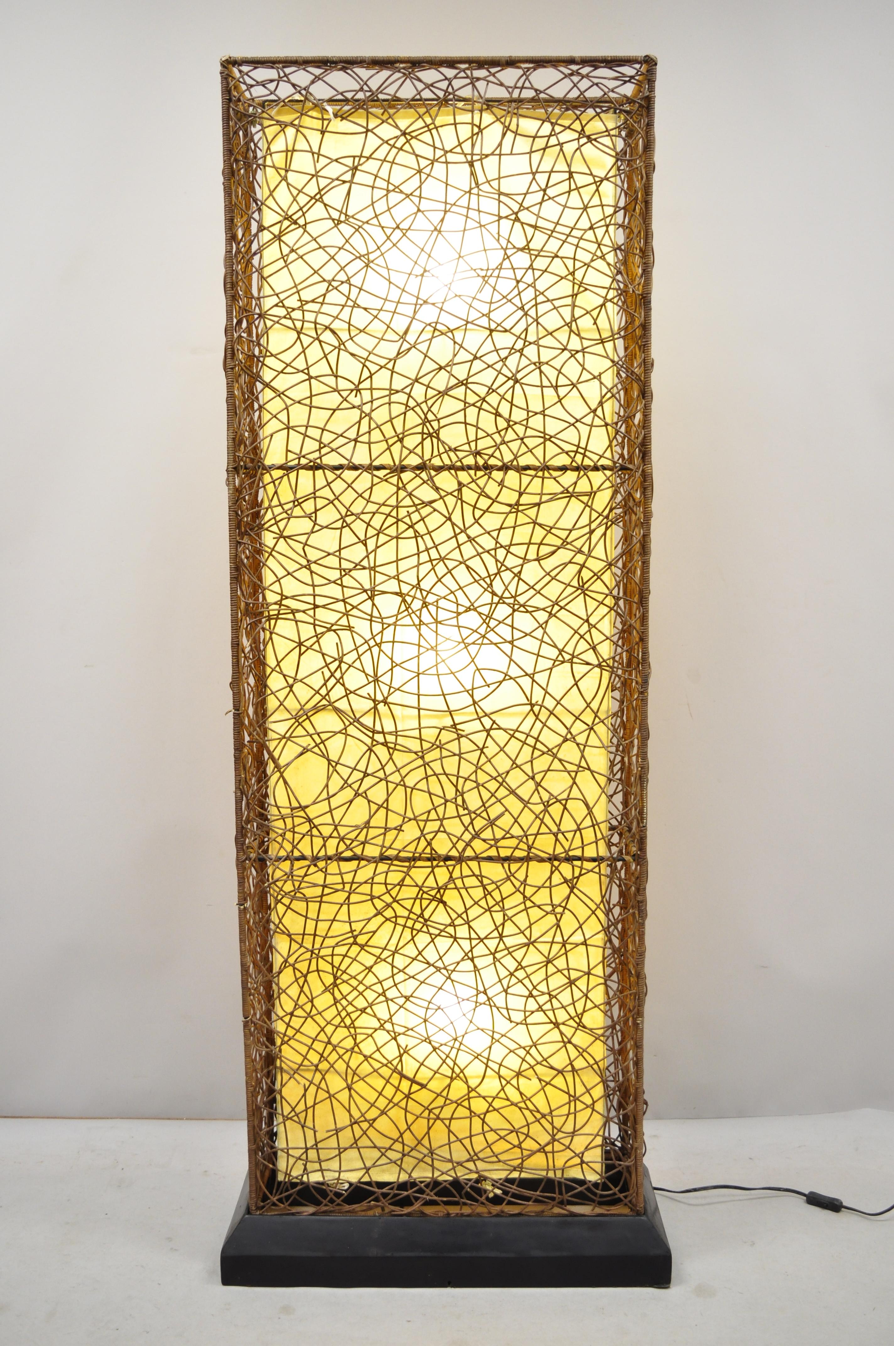 Vintage Mid-Century Modern Rattan and Fabric Italian Tall Floor Lamp 5