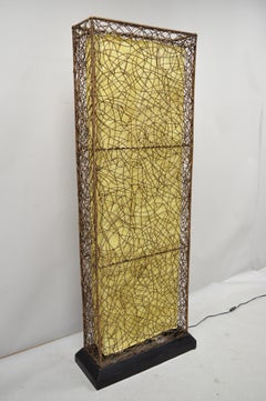 Vintage Mid-Century Modern Rattan and Fabric Italian Tall Floor Lamp