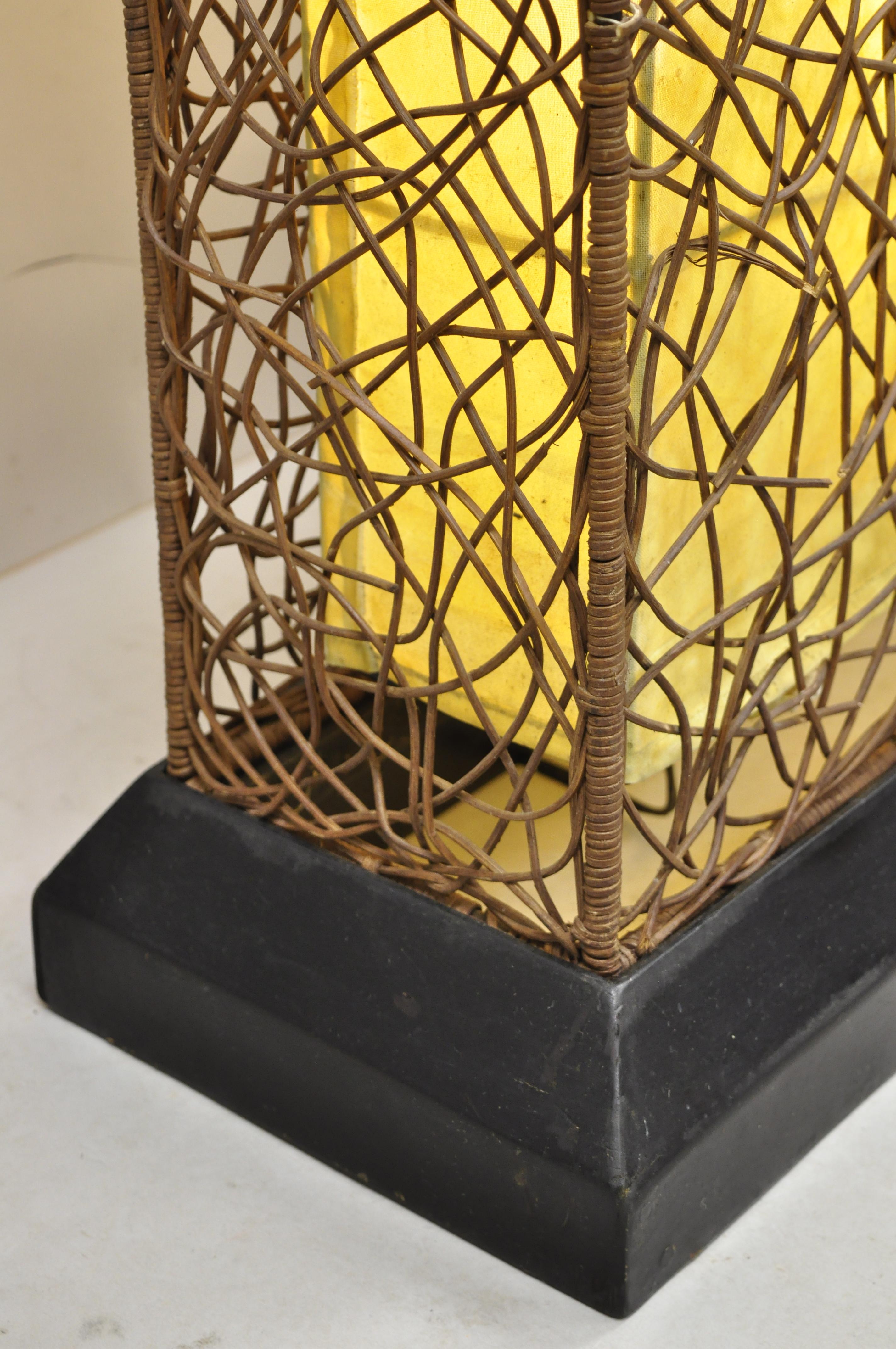 Vintage Mid-Century Modern Rattan and Fabric Italian Tall Floor Lamp 2