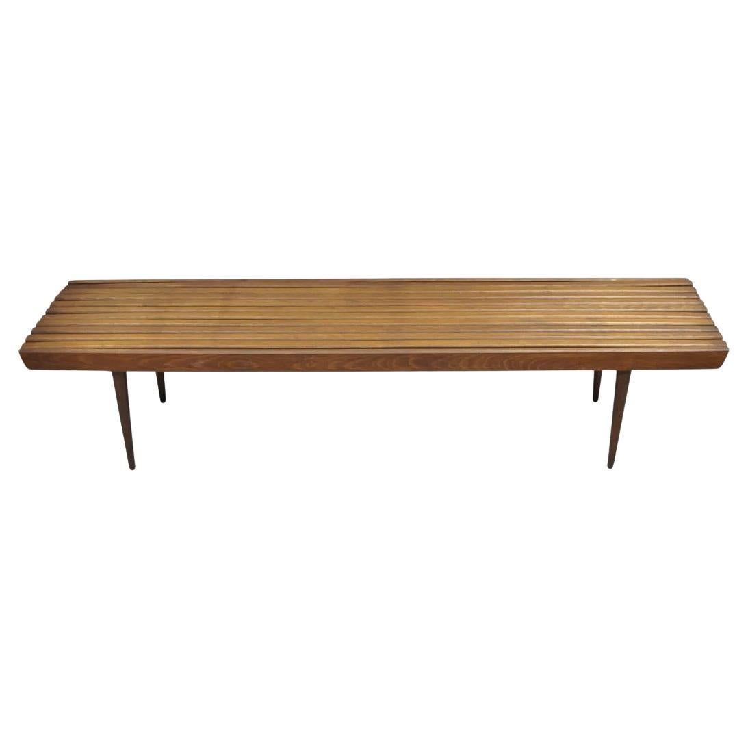 Vintage Mid Century Modern 72" Long Wood Slat Bench 6' Coffee Table