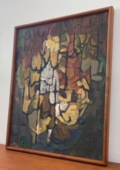 Cuadro floral abstracto de estilo «Mid-Century Modern» de E. Sundt, firmado «57»