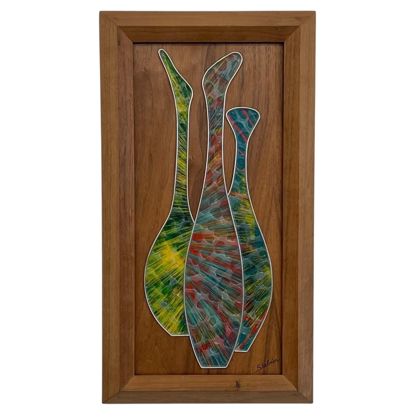 Abstrakte Wandkunst im Mid-Century-Modern-Stil aus verschiedenen Materialien von Sheldon.