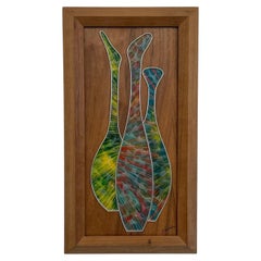 Vintage Mid-Century Modern Abstract Mixed Media Wall Art by Sheldon.