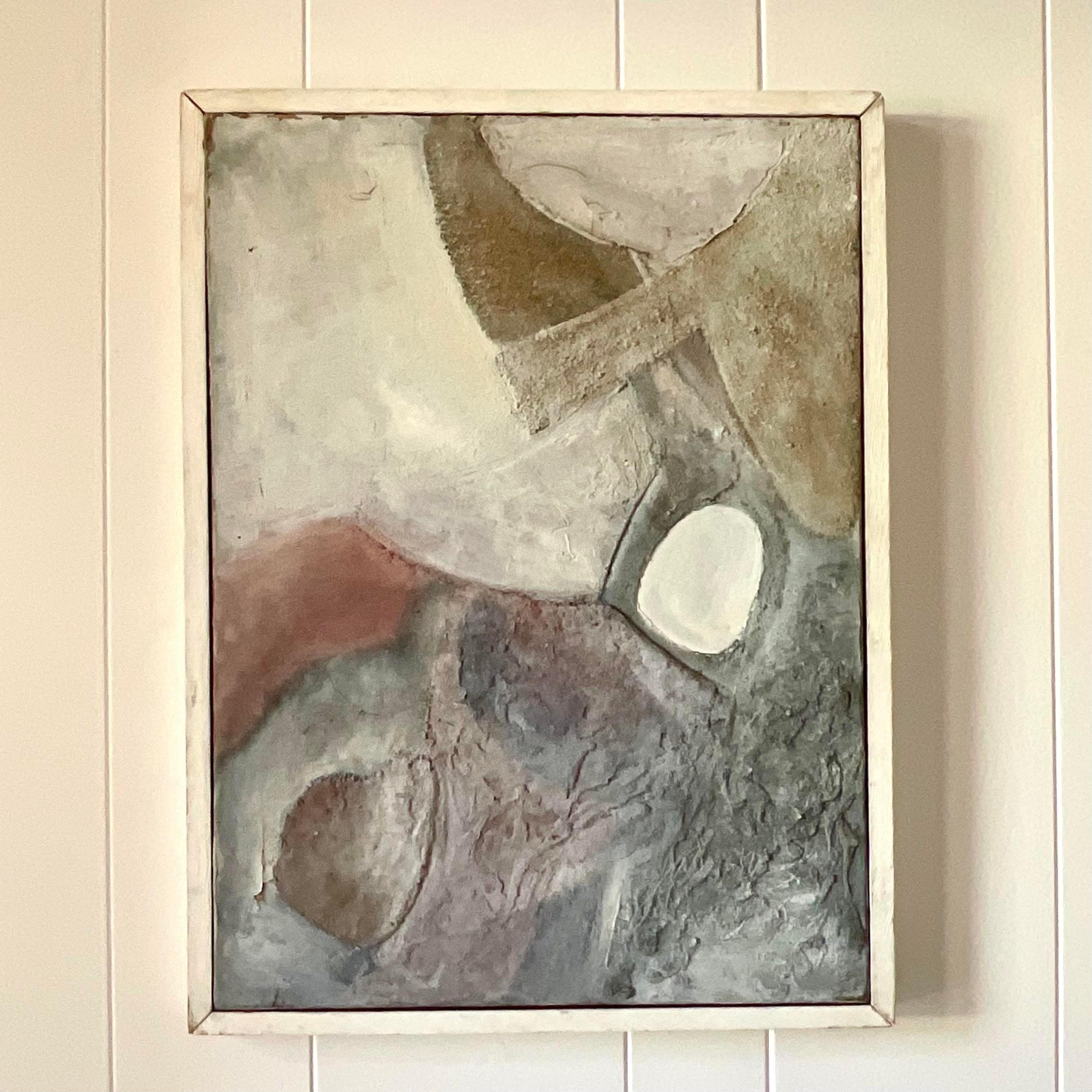 Vintage Mid-Century Modern Abstract Painting on Canvas In Good Condition For Sale In west palm beach, FL