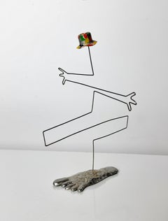Vintage Mid Century Modern Abstract Wire Kinetic Figure Sculpture Hand Painted