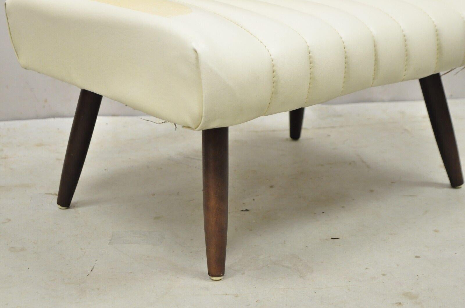 Vintage Mid-Century Modern Adjustable Angle Ottoman Footstool with Wooden Legs In Good Condition For Sale In Philadelphia, PA