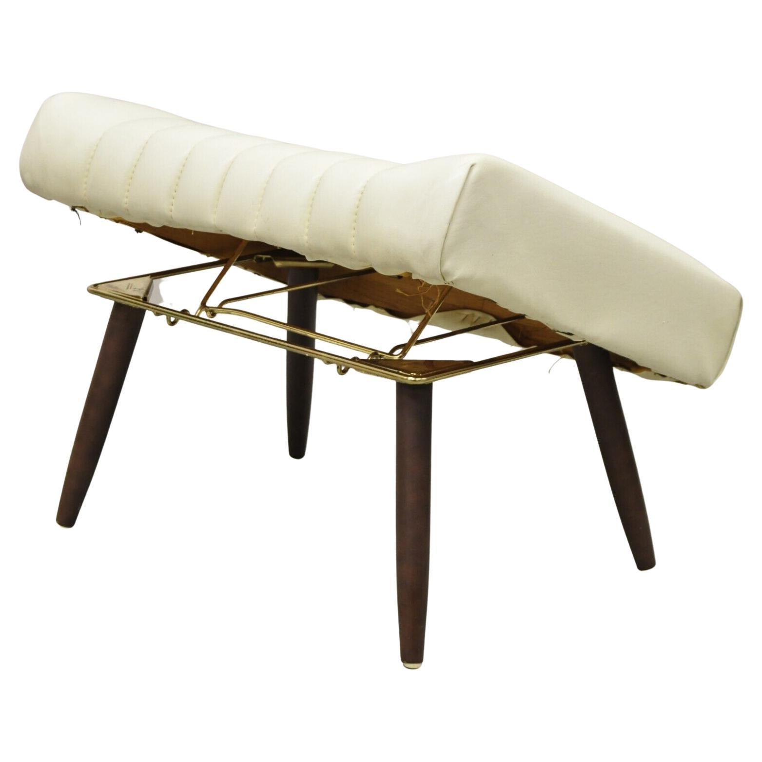 Vintage Mid-Century Modern Adjustable Angle Ottoman Footstool with Wooden Legs For Sale